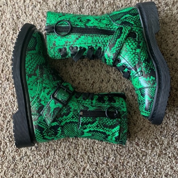 Dolls Kill Shoes - Dollskill Green Snakeprint Combat Boots